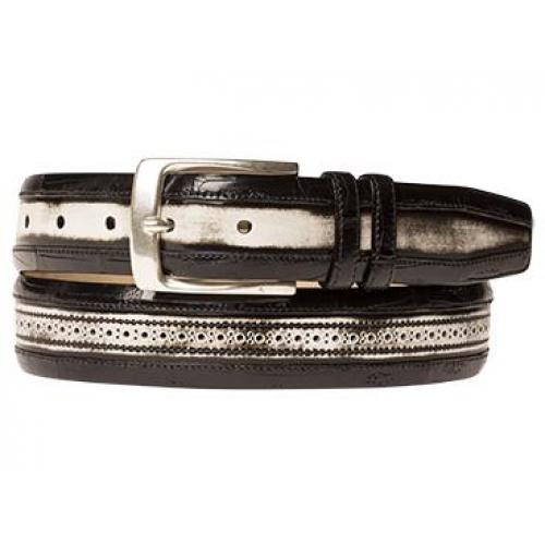 Mezlan "AO9744" Black / White Genuine Marbleized Italian Calfskin Belt